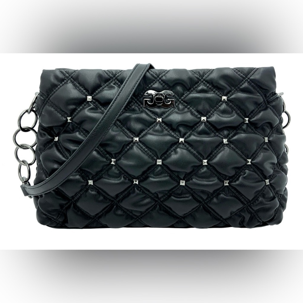 Gilda Paris Black Waffle Quilted Studded Crossbody/Shoulder Bag w/Strap NWT!🖤